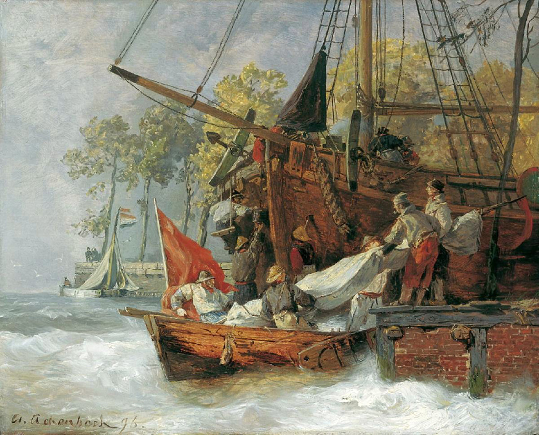 port entrance by stormy sea